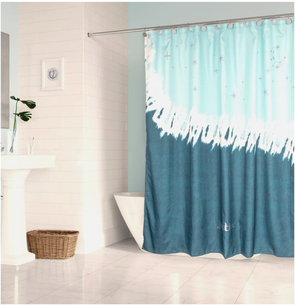 Blue Microfiber Cloth Celestial Space Tie Dye Shower Curtain & Hooks Set Justice